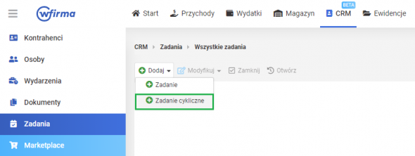 Zadania w systemie wfirma.pl