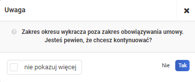 Wniosek urlopowy w panelu epracownik - komunikat o wykroczeniu wniosku poza okres trwania umowy