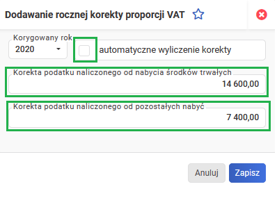 Sprzedaż mieszana - roczna korekta proporcji VAT w wfirma.pl