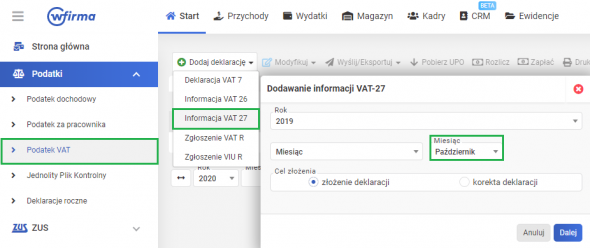 Informacja VAT-27 - dodawanie informacji