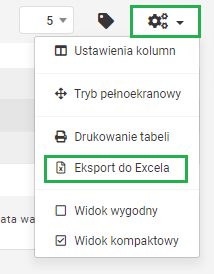 Opcje drukowania widocznej części tabeli - Eksport do Excela