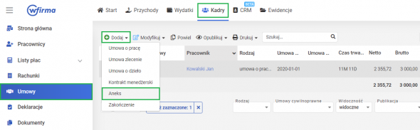 Modyfikowanie wprowadzonej umowy w systemie wFirma.pl - aneks