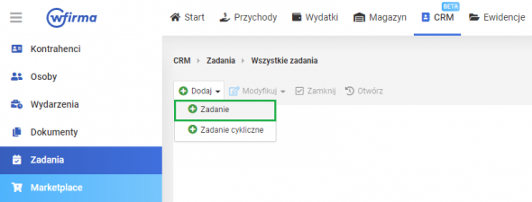 Zadania w systemie wfirma.pl