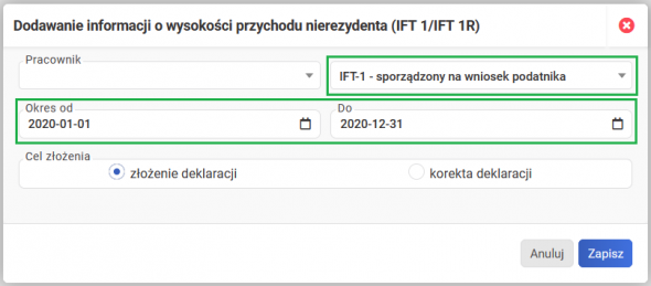 IFT-1R - IFT-1 za wybrany okres