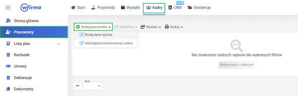 Dodawanie nowego pracownika w systemie wFirma.pl - wprowadzanie nowego pracownika do systemu