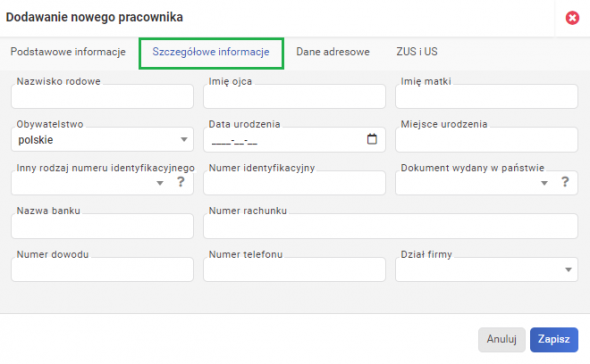 Dodawanie nowego pracownika w systemie wFirma.pl - szczegółowe informacje