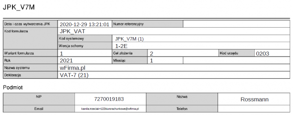 JPK V7 - informacje o pliku