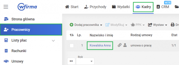 Kartoteka sprzętu pracownika - szczegóły pracownika