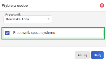 OSW i RIA w systemie - dodawanie raportu RIA dla pracownika spoza systemu