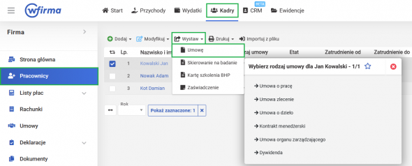 Proces zatrudnienia - wystawienia umowy