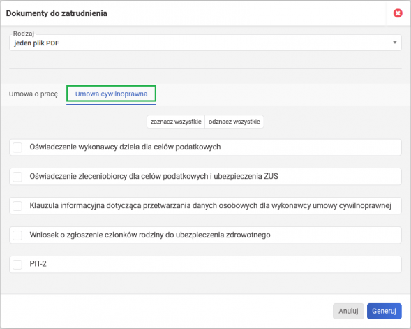 Proces zatrudnienia - dokumentacja dla umów cywilnoprawnych