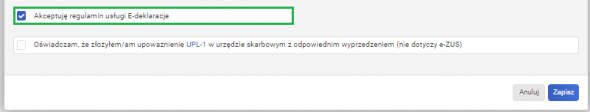 Wysyłka deklaracji ZUS - Regulamin