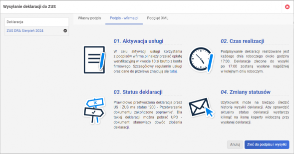 Wysyłka deklaracji ZUS - Zleć do podpisu