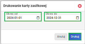 karta zasiłkowa - Okres