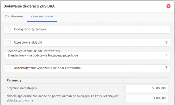 Składka zdrowotna - edycja parametrów naliczania