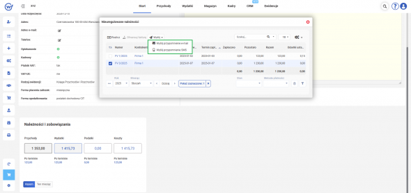Nierozliczone płatności - Wyślij