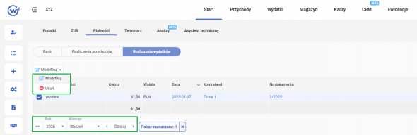 Nierozliczone płatności - rozliczenie wydatków