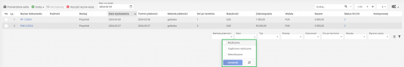 Rozrachunki stan płatności na dzień - filtry wyszukiwania