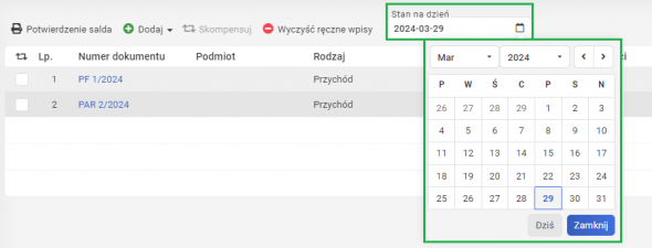 Rozrachunki stan płatności na dzień - generowanie rozrachunków na wybrany dzień