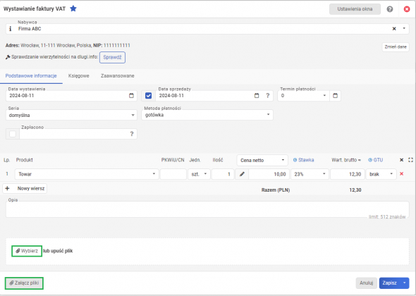 faktura vat - dodanie załącznika do faktury