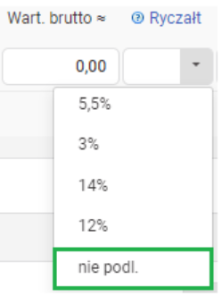 faktura vat - ryczałt nie podl.